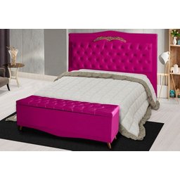 Kit Cabeceira de Cama Box e Calçadeira Baú Madri Queen 160 Cm Suede Rosa Pink Ec Móveis - 2
