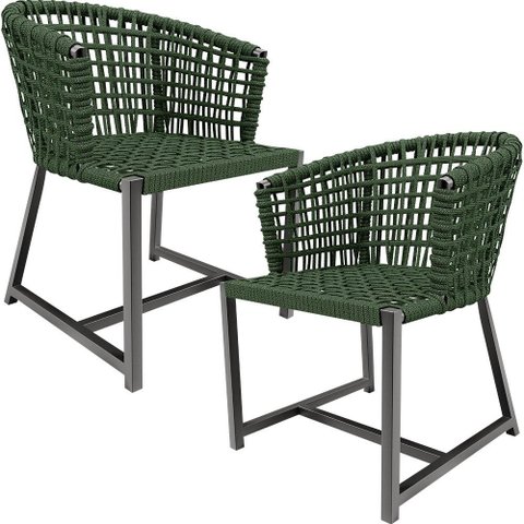 Kit 02 Cadeiras Decorativas Para Área Gourmet Cozinha Corda Náutica Belize D04 Verde - Lyam Decor