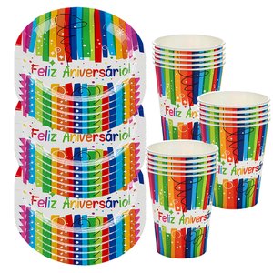 Kit Descartáveis para Comemorações Prato e Copo com 60 Peças Silverfestas