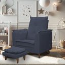 Ver imagem 1 de Poltrona Amamentação Lara com Puff para Quarto de Bebê Confortável Suede Azul Marinho