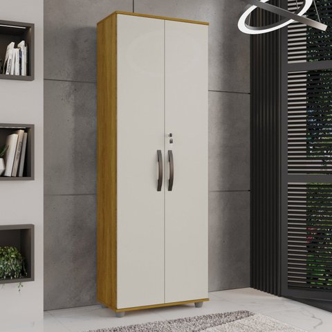 Armário Multiuso 2 Portas Caique Branco/Cinamomo/Off White
