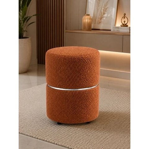 Puff com Cinta no Meio Prata, Cor Terracota Boucle - Let Móveis