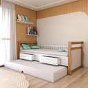 Ver imagem 1 de Cama Infantil Bicama Tesouro 2 Gavetas 100% Mdf Branco Brilho/amêndoa - Panorama Móveis