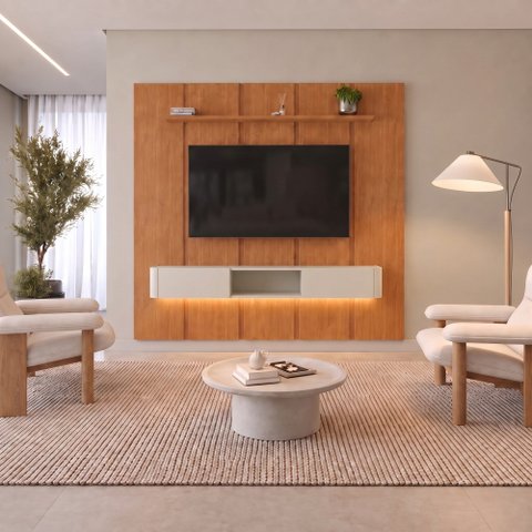 Conjunto Painel Dominus + Nicho Union Nicho Off White 2 Gavetas com LED Mavaular