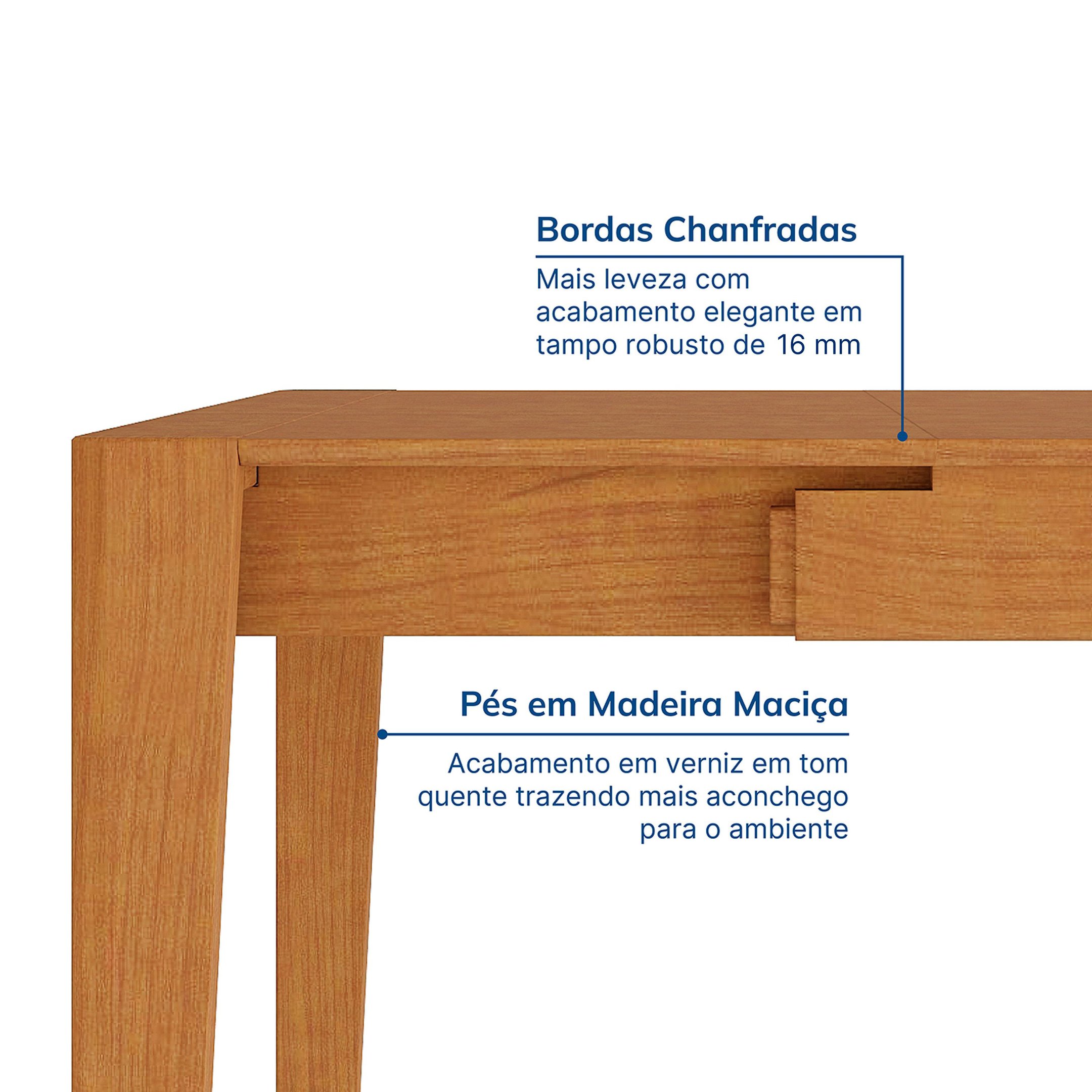 Mesa Extensível Retangular Madeira Maciça Tampo Laminado 6 Lugares Tarsila CabeCasa MadeiraMadeira - 4