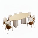 Ver imagem 3 de Conjunto Sala de Jantar Liz Tampo Elipse com Vidro Orgânico 218cm com 8 Cadeiras Vitta Bege/Off White/Dourado/Terracota/Perola