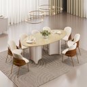 Ver imagem 1 de Conjunto Sala de Jantar Liz Tampo Elipse com Vidro Orgânico 218cm com 8 Cadeiras Vitta Bege/Off White/Dourado/Terracota/Perola