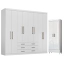 Ver imagem 1 de Guarda Roupa Casal 8 Portas 6 Gavetas Master e Armário Multiuso com Pés Fit Branco Brilho - Santos