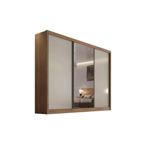 Guarda Roupa 3 Portas de Correr (1 c/ Espelho) e 4 Gavetas Toulon/Sonetto Plus Cumaru/Fendi 25 -