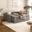 Ver imagem 3 de Sofá Cama Retrátil e Reclinável 4 Lugares 240cm Linho com Molas Palmeira CabeCasa MadeiraOriginals C