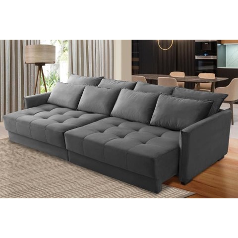 Sofá sem Caixa Retrátil Reclinável 2,30m Cairo Veludo Cinza Mirra Decor