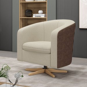 Poltrona Decorativa Giratória com Base em Madeira Pádua