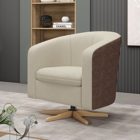 Poltrona Decorativa Giratória com Base em Madeira Pádua