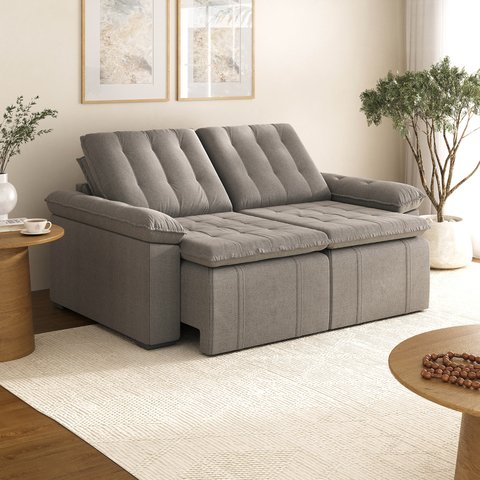 Sofá Cama 3 Lugares Retrátil Reclinável 2,00m Linho com Molas Palmeira CabeCasa MadeiraOriginals