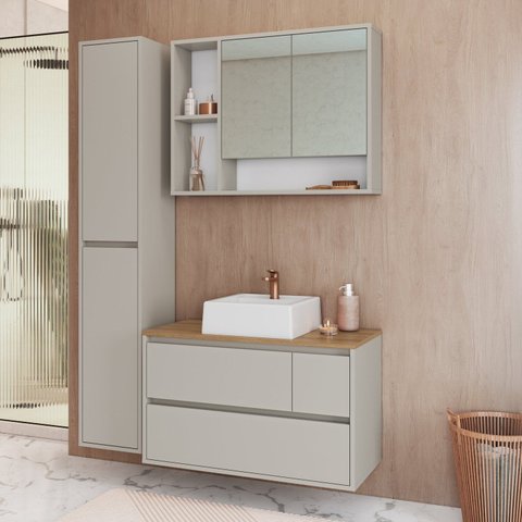 Conjunto para Banheiro 108cm com 3 Peças Gabinete Suspenso com Cuba Belarus