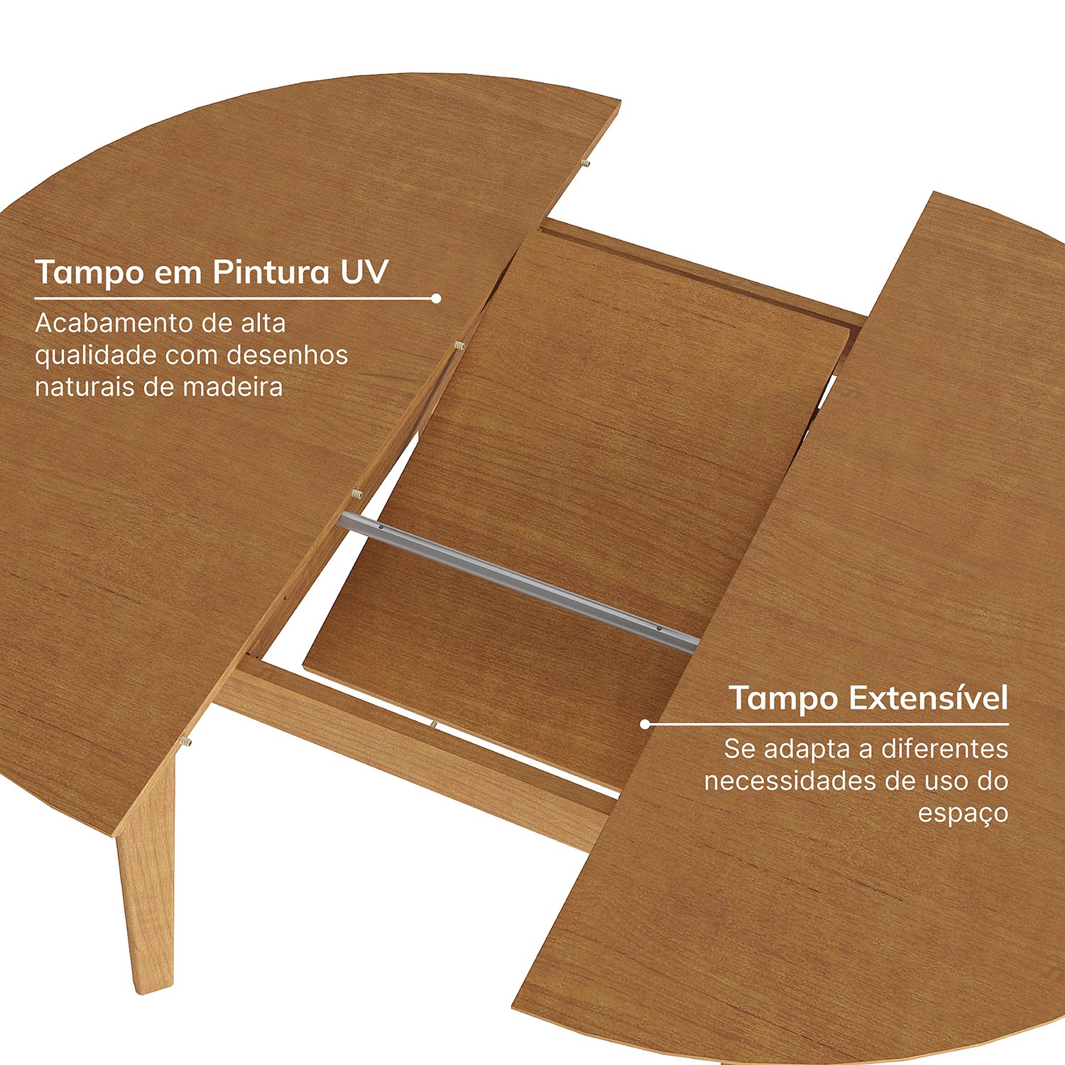 Mesa Extensível Redonda Madeira Maciça Tampo Laminado 6 Lugares Tarsila CabeCasa MadeiraMadeira - 6