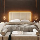 Ver imagem 5 de Cabeceira Estofada com Led Modulado Luxo Casal 140 Linho Bege