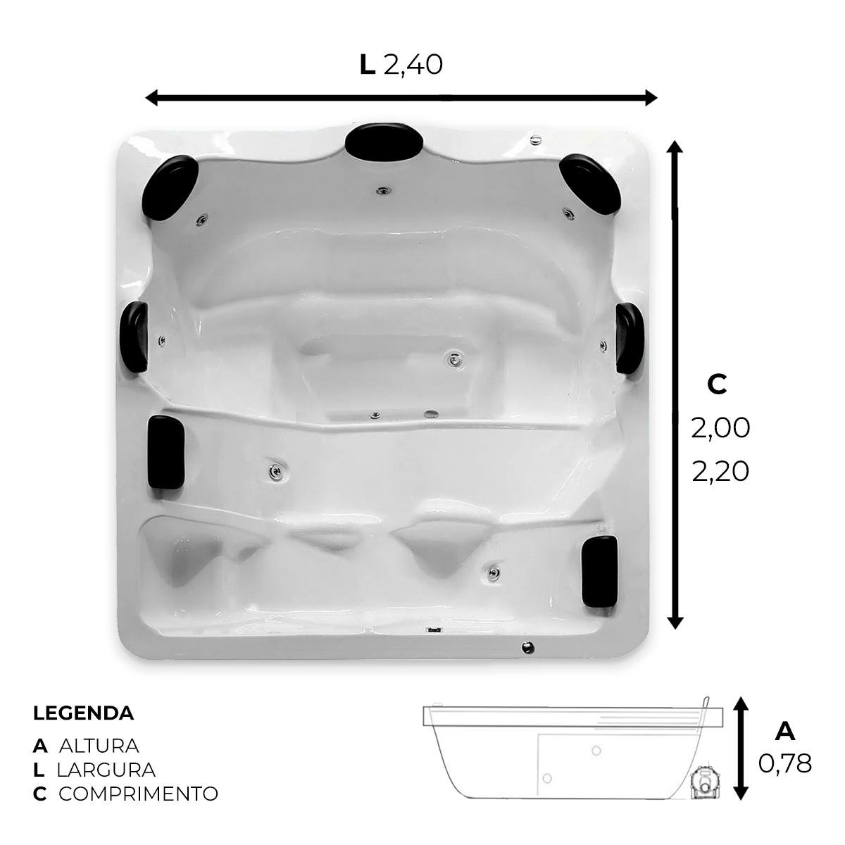 Spa Quadrado Amparo com Hidro em Acrílico Combate - 2