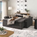 Ver imagem 3 de Sofá Cama Casal Retrátil Reclinável 3 Lugares Linho Grafite Palmeira 220cm CabeCasa MadeiraOriginals