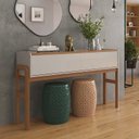 Ver imagem 1 de Aparador Moderno 2 Gavetas Pés Madeira 143cm Elegance Lukaliam Off Whte/jequitiba