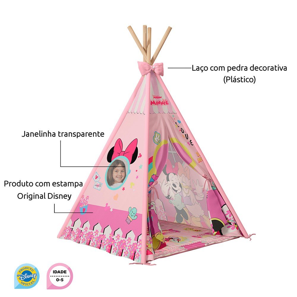 Cabana Infantil Feminina com Tapete Disney Minnie e Margarida P13 Rosa - Mpozenato - 3