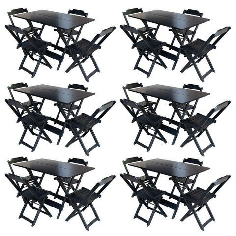 Kit 6 Jogos De Mesa Com 4 Cadeiras De Madeira Dobravel 120X70 - Preto - Preto
