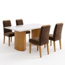 Ver imagem 2 de Conjunto de Mesa de Jantar 4 Lugares Isla e Lyra Tampo Vidro/MDF Cinamomo e Off White