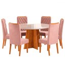 Ver imagem 2 de Mesa de Jantar 6 Lugares Virginia com Vidro Mel/off White/veludo Rosa - Pnr Móveis