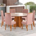 Ver imagem 1 de Mesa de Jantar 6 Lugares Virginia com Vidro Mel/off White/veludo Rosa - Pnr Móveis