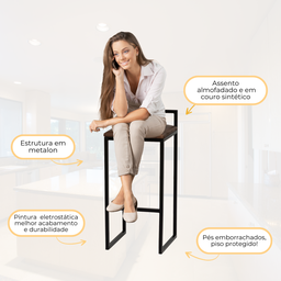 Kit 5 Banqueta Quadrada Preta para Balcão Ilha Cozinha Gourmet Bancada Piscina Bares Àrea de Lazer - 4
