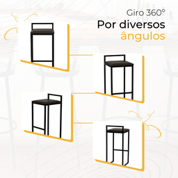 Kit 5 Banqueta Quadrada Preta para Balcão Ilha Cozinha Gourmet Bancada Piscina Bares Àrea de Lazer - 5