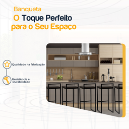 Kit 5 Banqueta Quadrada Preta para Balcão Ilha Cozinha Gourmet Bancada Piscina Bares Àrea de Lazer - 3