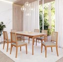 Ver imagem 2 de Conjunto de Sala de Jantar Mesa Ficus e 6 Cadeiras 160x80 Cadeiras Buriti - Madeira/Offwhite/Linho