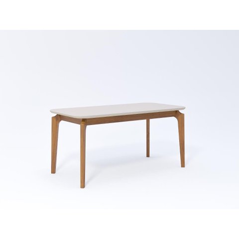 Conjunto de Sala de Jantar Mesa Ficus e 6 Cadeiras 160x80 Cadeiras Buriti - Madeira/Offwhite/Linho