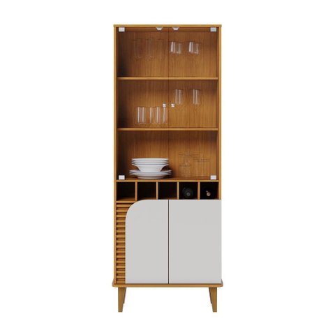 Cristaleira com Adega Jurere 02 Portas e 02 Portas de Vidro Naturale Off White Matte Colibri