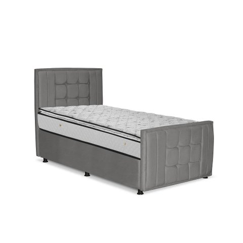 Cama com Cabeceira Solteiro Estofada Uvaia 90cm Suede:cinza