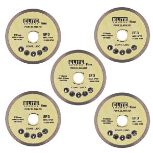 Elite - Kit 5 Discos de Corte Porcelanato Fino 1mm 110x20mm