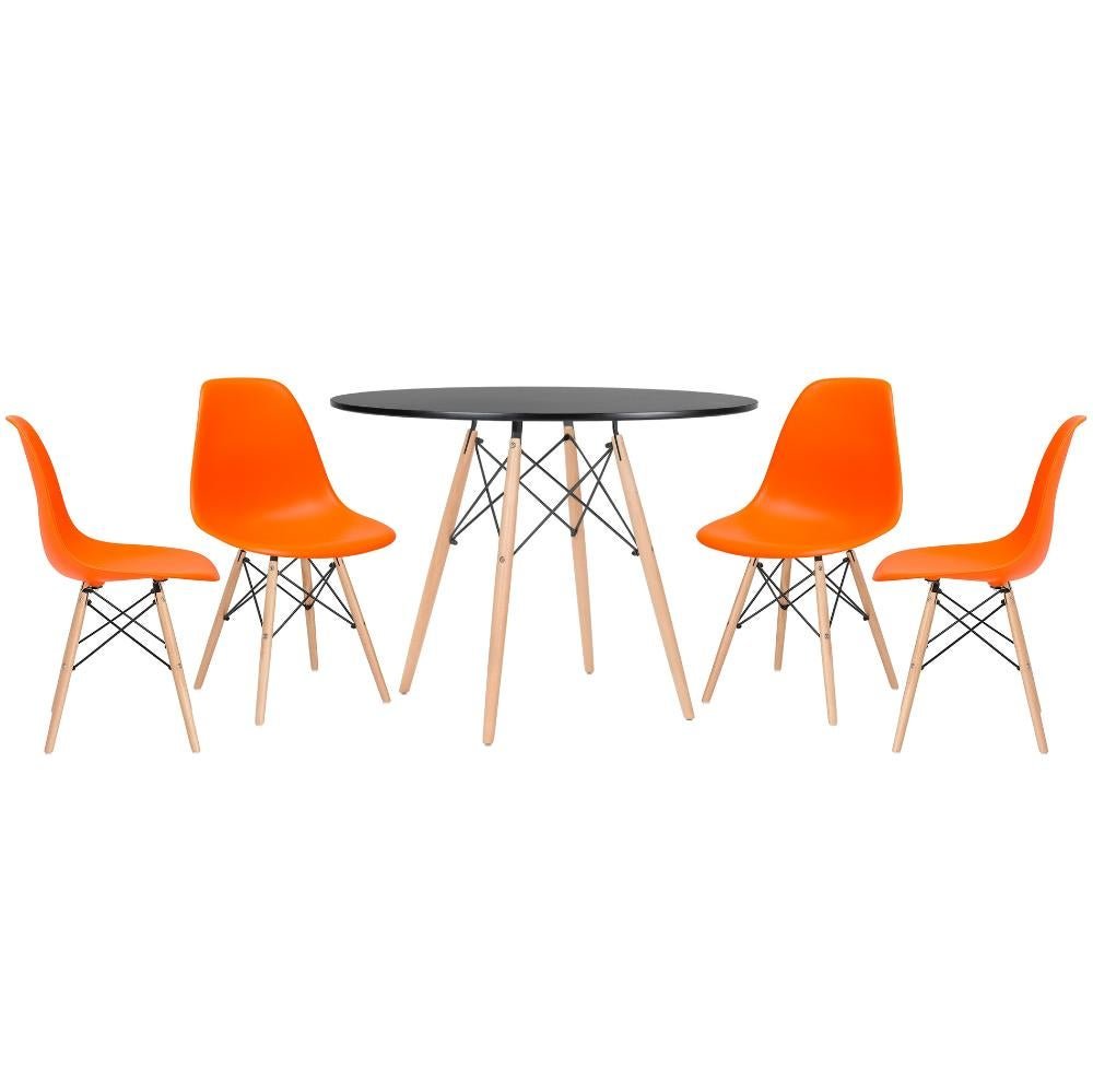 Conjunto de Mesa Redonda Eames 100cm Preto + 4 Cadeiras Eiffel Dsw Laranja - 1