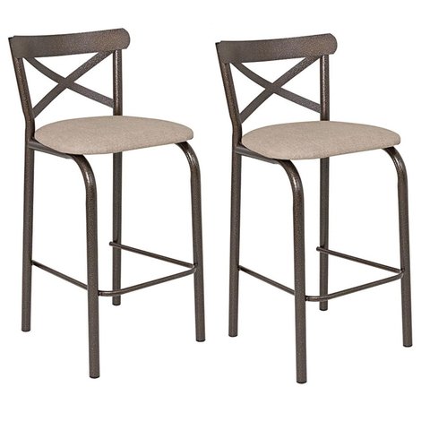 Conjunto 2 Banquetas para Cozinha Assento Anatômico Paris Bege/Bronze