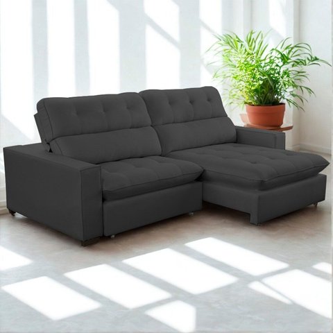 Sofa Retratil Reclinavel 2 Lugares 230cm Veludo Andreia Cinza Grafite