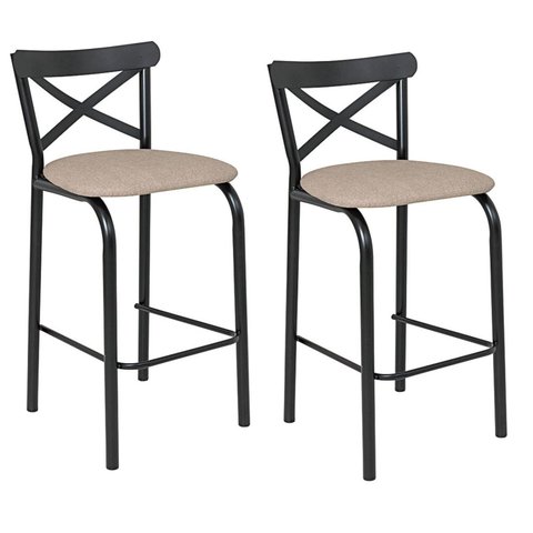 Conjunto 2 Banquetas para Cozinha Assento Anatômico Paris Bege/Preto/Linho