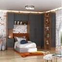 Ver imagem 1 de Conjunto Modulado de Quarto Infantil 5 Peças Ella Yescasa Cinza/Nogal/Grafite