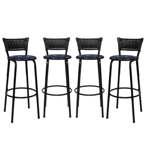 Kit 4 Banquetas para Bancada Banco Alto Junco Preto Balcão Cozinha Gourmet Bar Área de Lazer Piscina