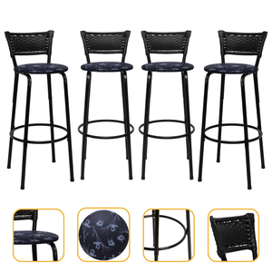 Cadeiras Alta Preta Encosto Junco Balcão Bancada Bistrô Ilhas Americana Bares Kit 4 - Floral Preto