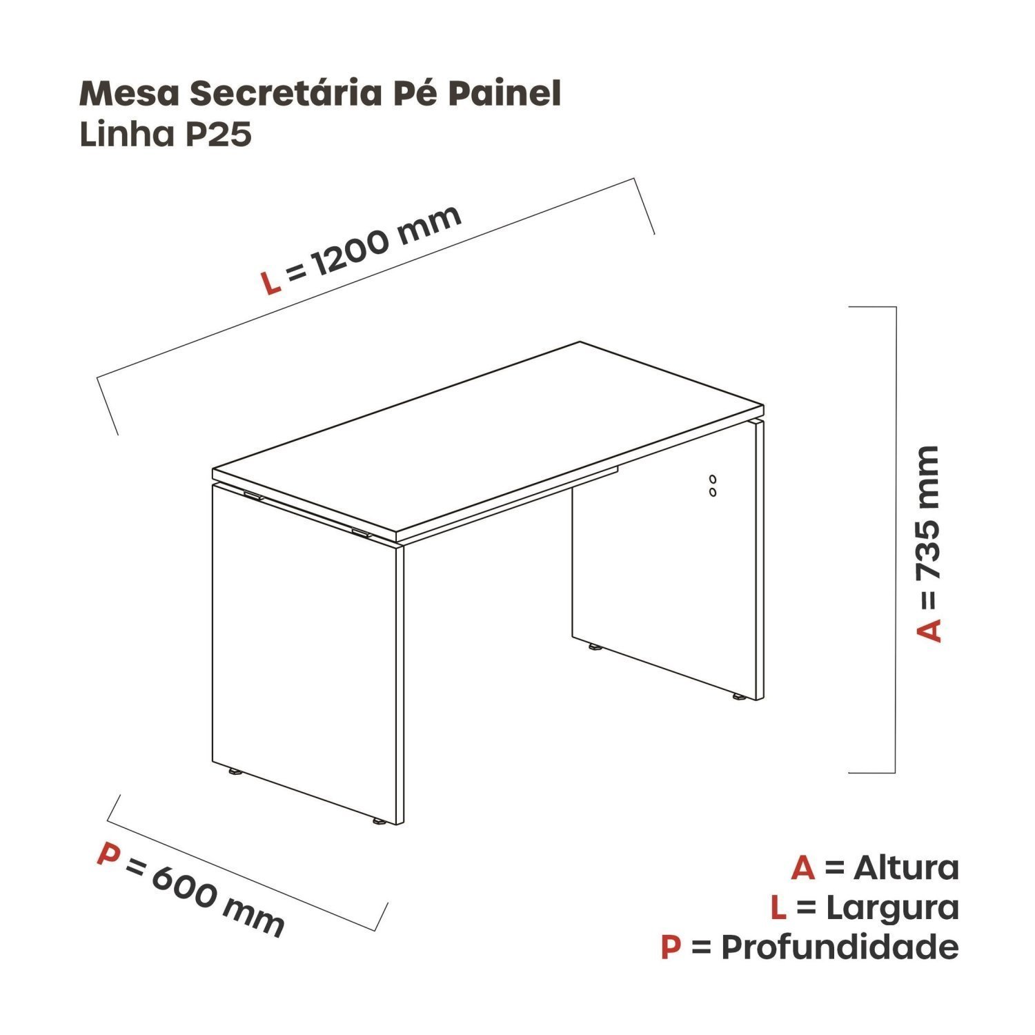 Mesa para Escritório Retangular 120cmx60cm P25 - 4