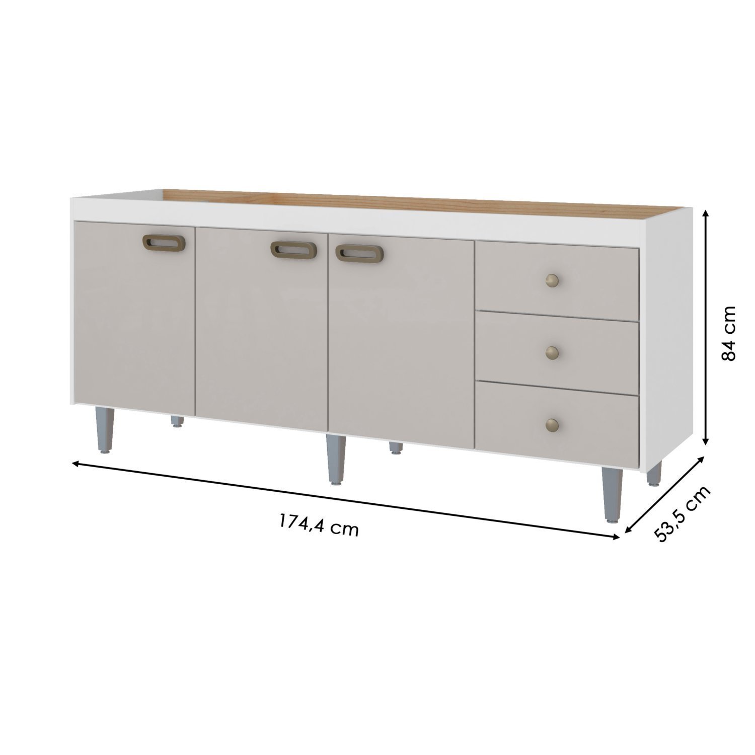 Balcão para Pia 180cm 3 Portas 3 Gavetas Bréscia - 4