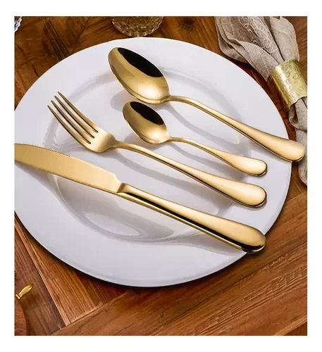Kit Faqueiro Maleta De Talheres Inox 24 Peças Dourado Luxo - 5