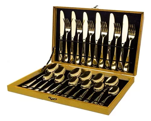 Kit Faqueiro Maleta De Talheres Inox 24 Peças Dourado Luxo - 3