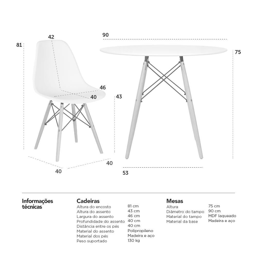 Conjunto de Mesa Redonda Eames 90cm Preto + 4 Cadeiras Eiffel Dsw Laranja - 10