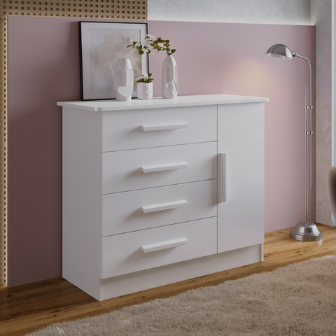 Cômoda Florença Tampo MDF 4 Gavetas com Sapateira Branco